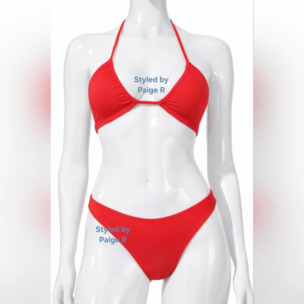 ❤SKIMS Halter Top Mid Coverage Bottoms Bikini Swimsuit Swim Suit Set Red RUBY 2X